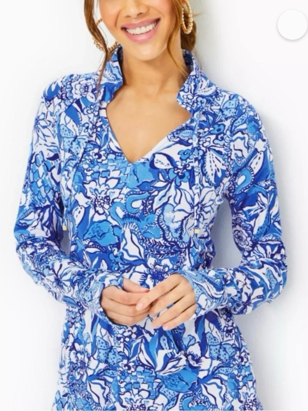 NWT Lilly Pulitzer Blue & White Floral V-Neck Hoodie M $128